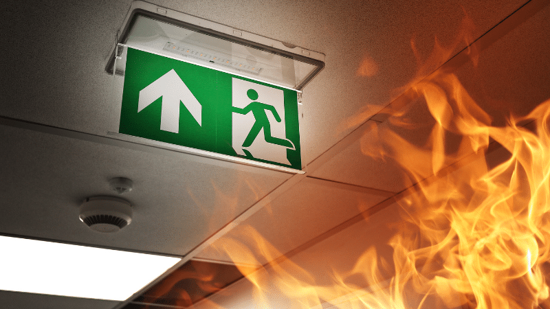 building fire and exit sign