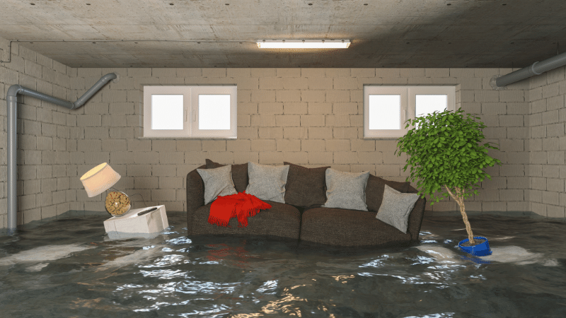 A flooded basement with water