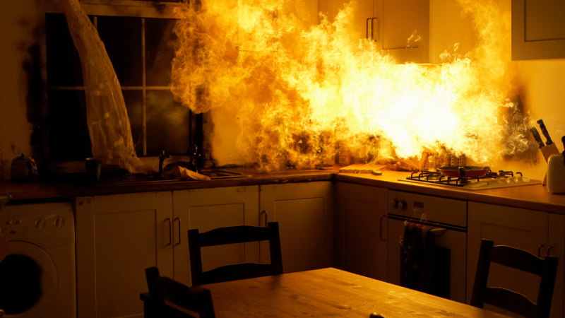 Kitchen stove on fire