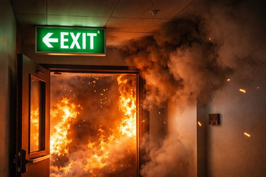 building fire and exit sign