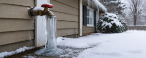 Frozen pipe outside of a house