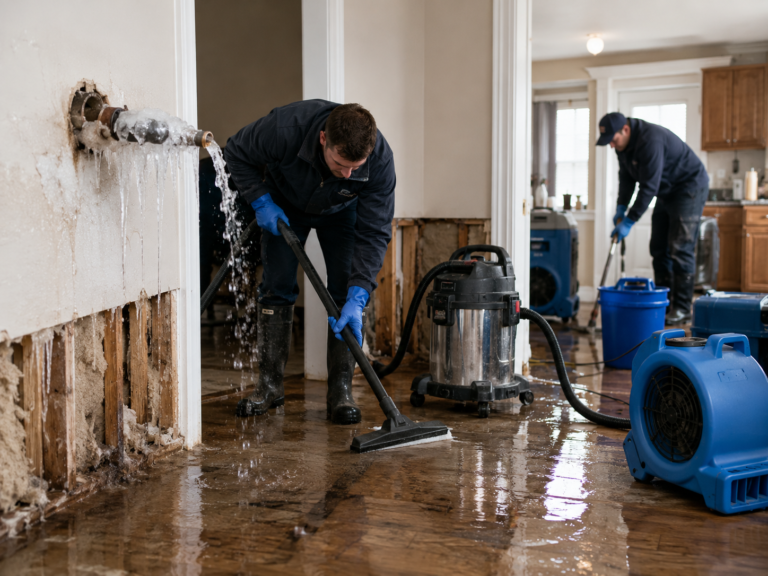 frozen pipe burst flood cleanup