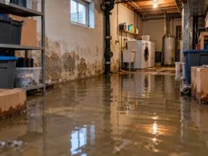 A depiction of a flooded basement